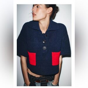 Zara Navy and Red Women's Cardigan
